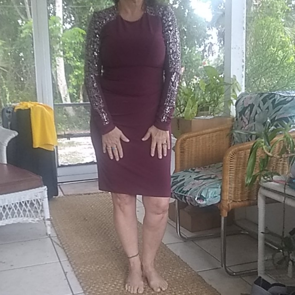 Cache dressy attire maroon crystal sleeves holiday